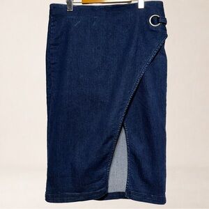 Y2K D.JEANS Denim Wrap Midi Skirt Minimalist 90s Office Model Off Duty